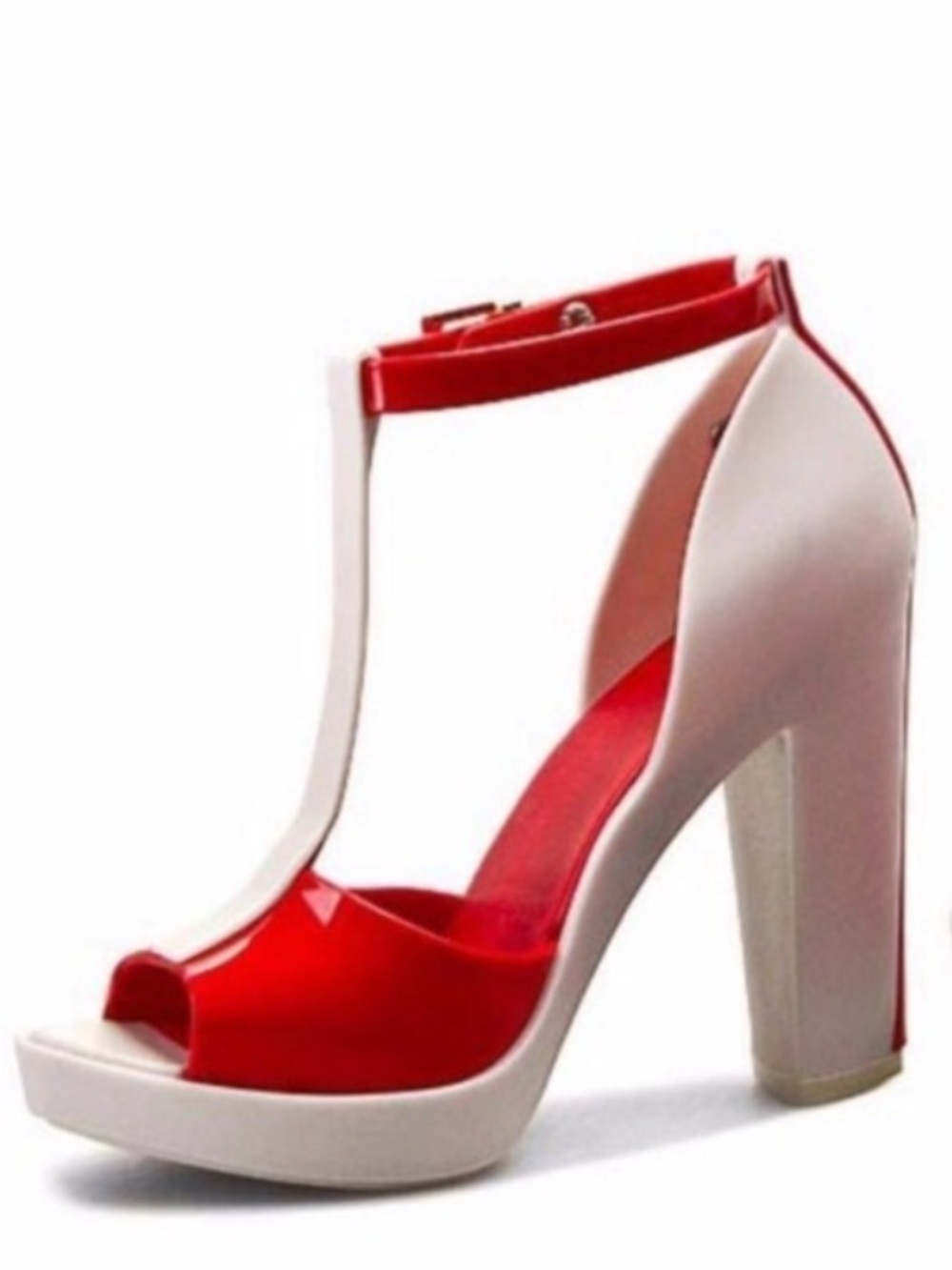 MELISSA Eat my Melissa line, Red and white T-strap retro block heels 2015